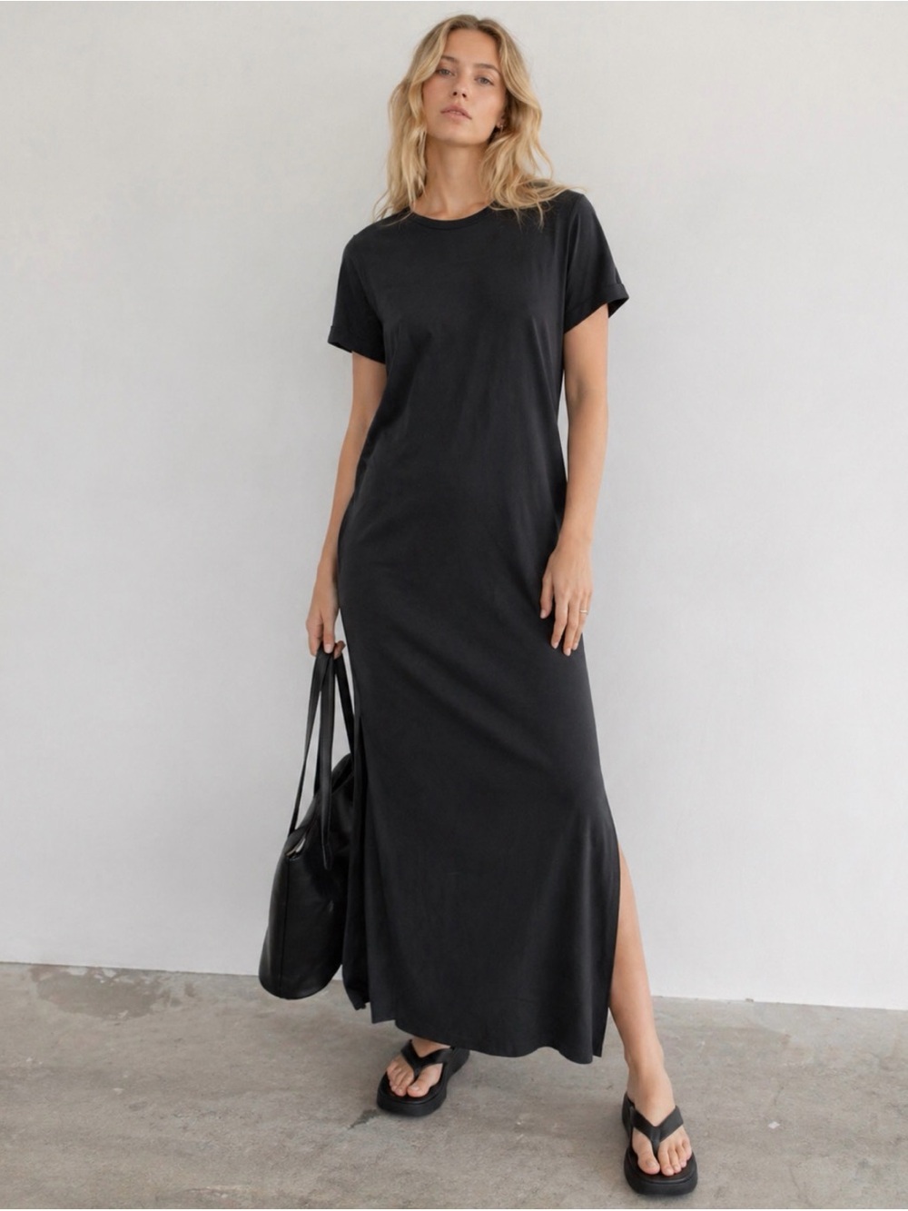 IRIS& INK‎ Black Maxi T-shirt Dress in Lyocell